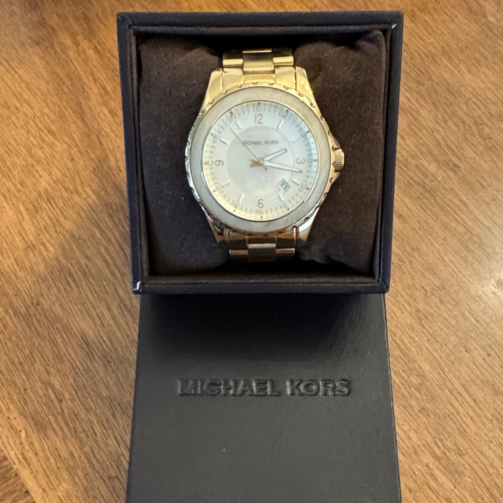 Michael Kors Gold-Tone Watch with White Dial